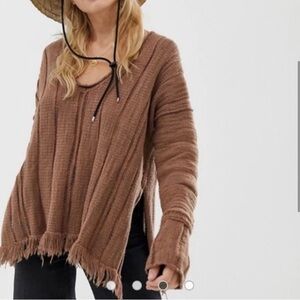 Free People Ocean Drive Oversized Open Knot Fringe Trim Sweater